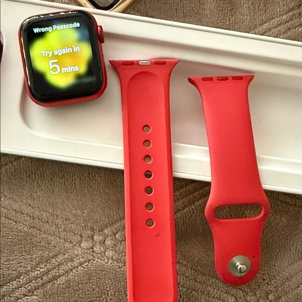 Apple Smartwatch Red Aliminun Case Red with Red Sport Band 44mm free case